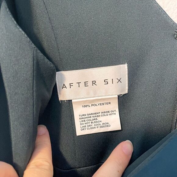 After Six Whisper Satin Vneck Faux Wrap Tulip Evergreen Bridesmaid Dress 4 NWT - Picture 4 of 9